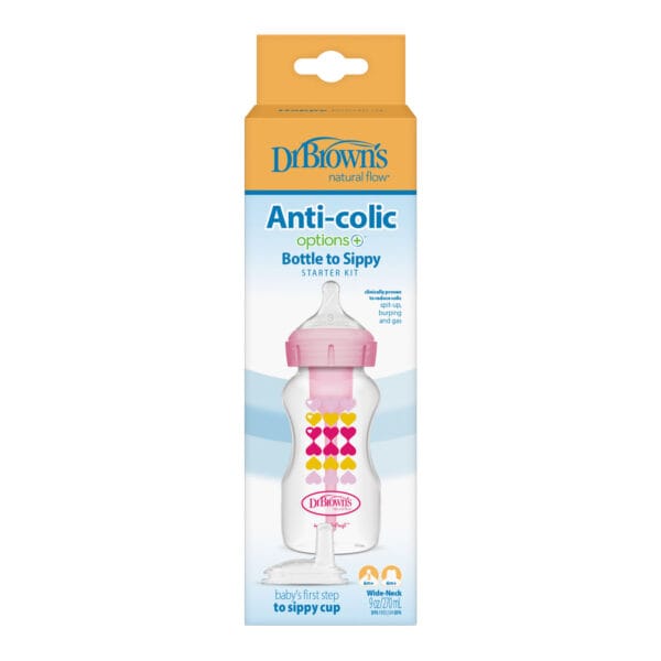 Dr. Brown's Options+ Bottle to Sippy Starter kit | Brede halsfles roze 270 ml - Afbeelding 2