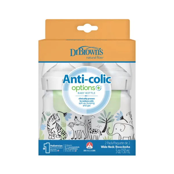 Dr. Brown's Options+ Anti-colic Bottle 2-pack | Brede halsfles 150 ml Jungle - Afbeelding 2