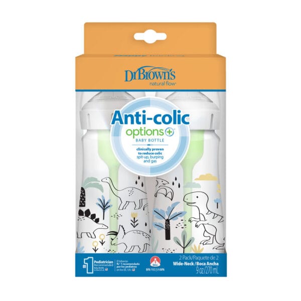 Dr. Brown's Options+ Anti-colic Bottle 2-pack | Biberon à col large 270 ml Dinosaure - Image 2