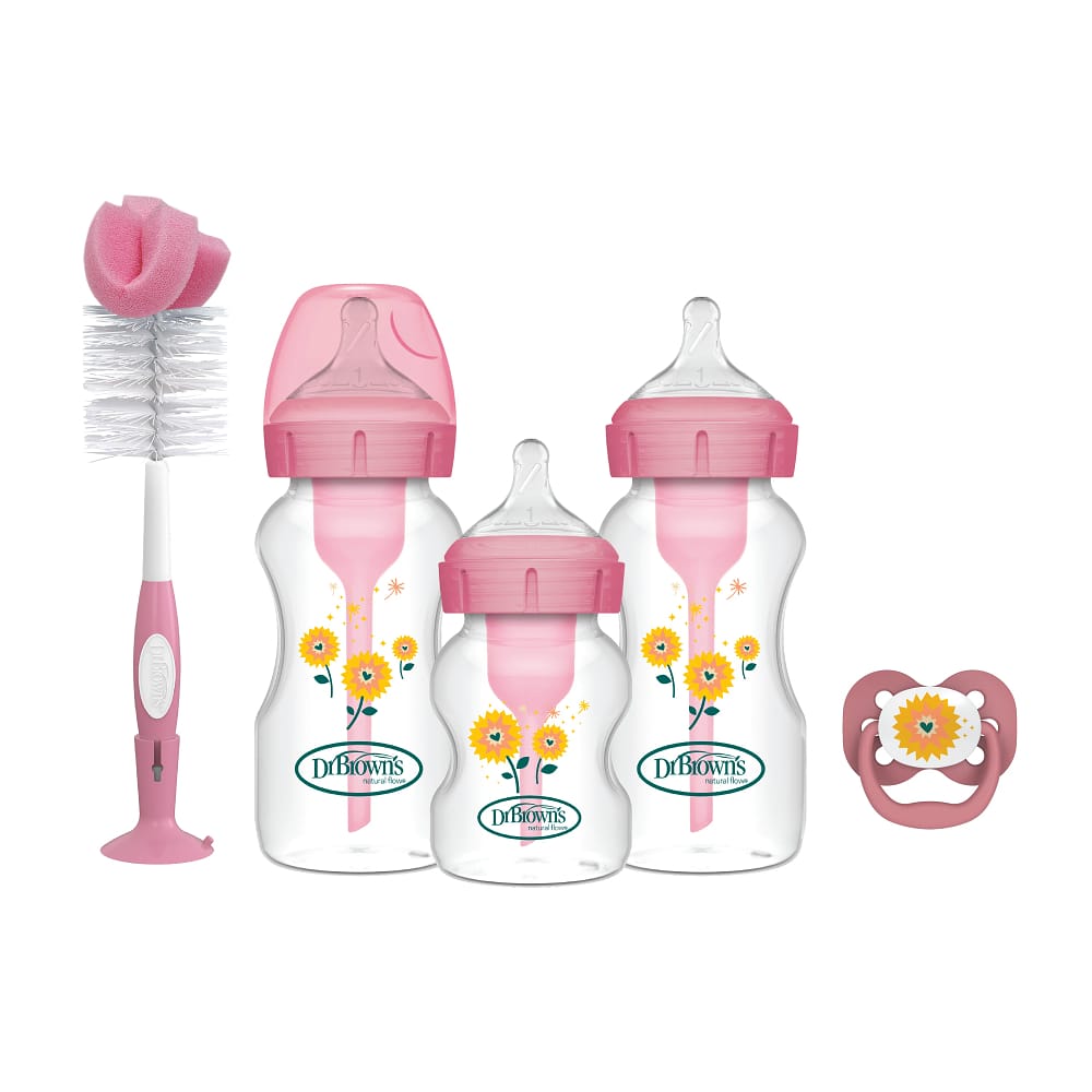 Dr. Brown’s Options+ Anti-colic Bottle Giftset | Brede halsfles roze