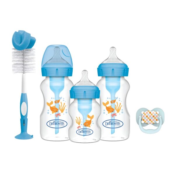 dr. brown’s options+ anti colic bottle giftset | brede halsfles blauw