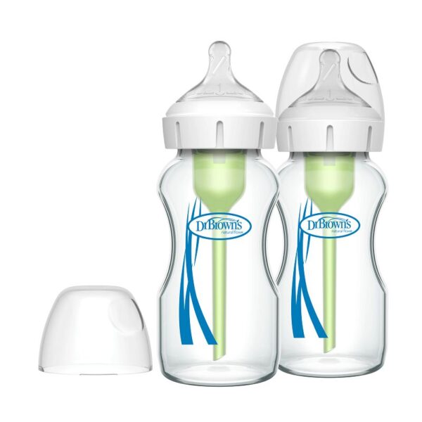 dr. brown’s options+ anti colic bottle 2 pack | brede halsfles 270 ml glas